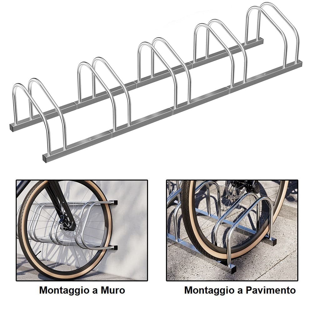 Rastrelliera Parcheggio Bici 5 Posti in Acciaio 33x27x130 cm Silver in Rastrelliere per bici e supporti Danyx - Casoria, commercioVirtuoso.it