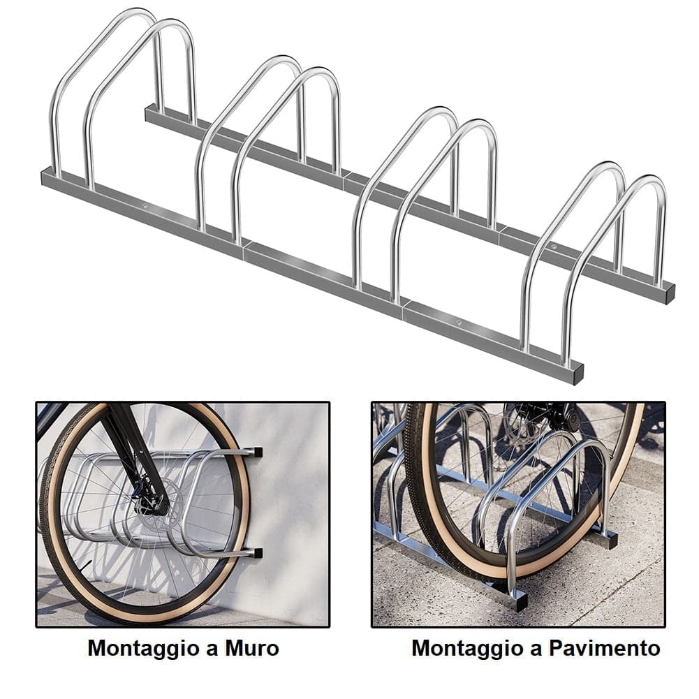 Rastrelliera Parcheggio Bici 4 Posti in Acciaio 33x27x100 cm Silver in Rastrelliere per bici e supporti Danyx - Casoria, commercioVirtuoso.it