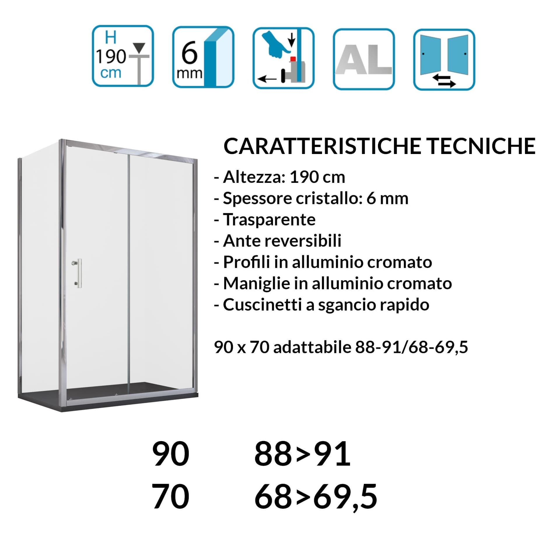 Box doccia angolare scorrevole trasparente con lato fisso H190cm 6mm BIG in Box doccia Mondialshop - Parabiago, commercioVirtuoso.it