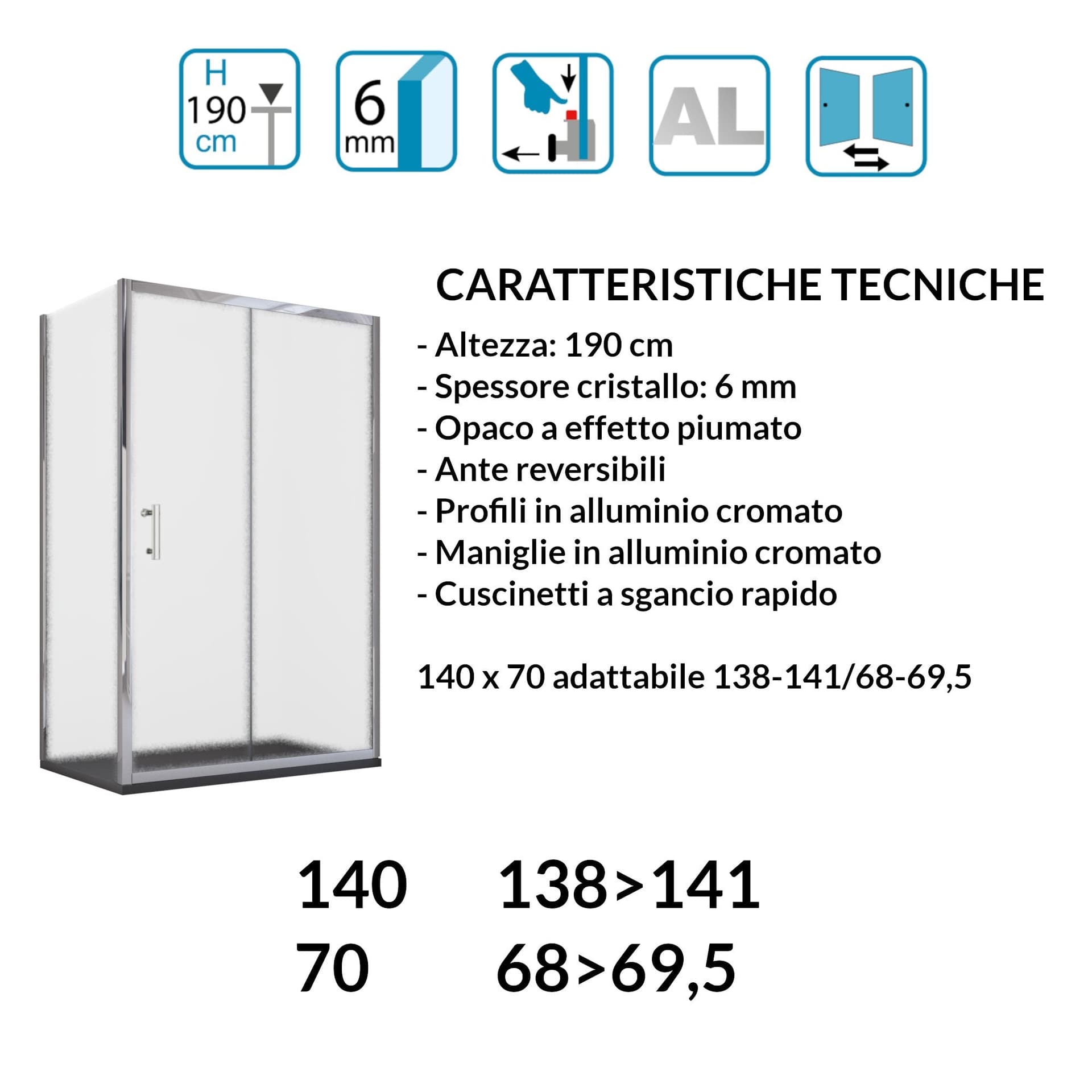 Box doccia angolare scorrevole opaco con lato fisso H190cm 6mm BIG in Box doccia Mondialshop - Parabiago, commercioVirtuoso.it