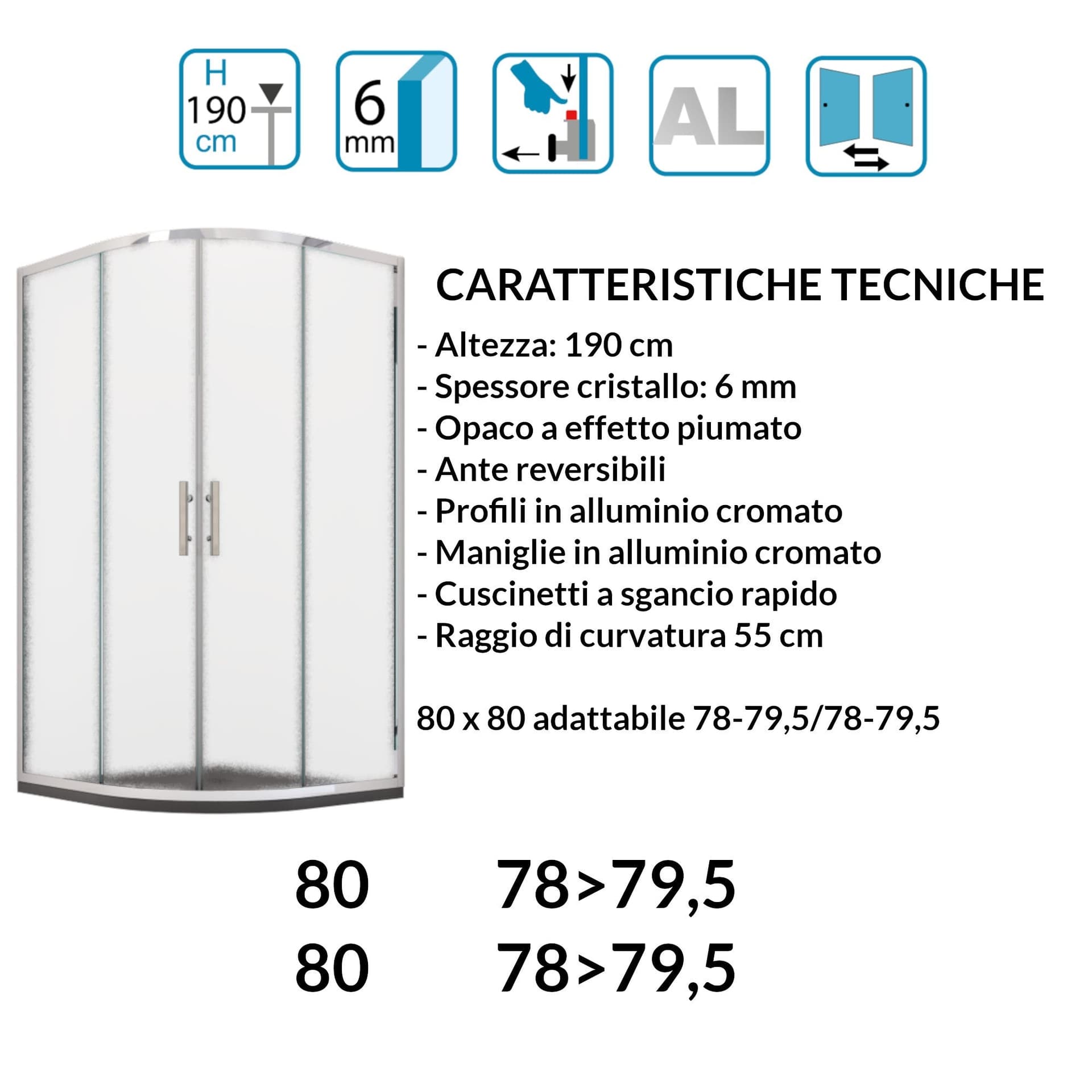 Box doccia semicircolare ad ante scorrevoli opaco h190 6mm IDEA in Box doccia Mondialshop - Parabiago, commercioVirtuoso.it