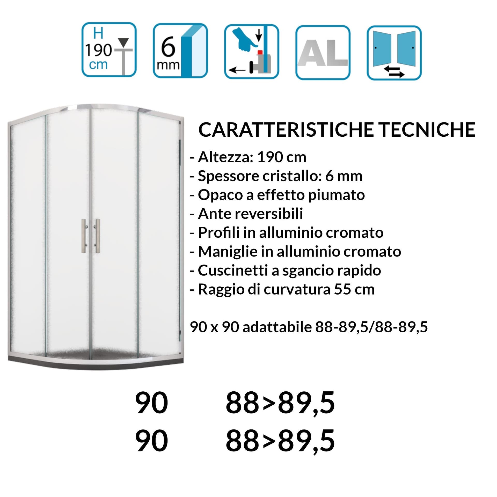 Box doccia semicircolare ad ante scorrevoli opaco h190 6mm IDEA in Box doccia Mondialshop - Parabiago, commercioVirtuoso.it