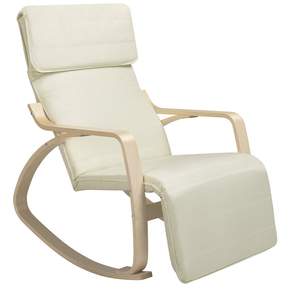 Poltrona a Dondolo in legno di Betulla con Poggiapiedi Regolabile 67x120x90cm Beige in Sedie a dondolo Danyx - Casoria, commercioVirtuoso.it