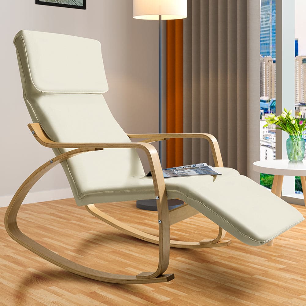 Poltrona a Dondolo in legno di Betulla con Poggiapiedi Regolabile 67x120x90cm Beige in Sedie a dondolo Danyx - Casoria, commercioVirtuoso.it