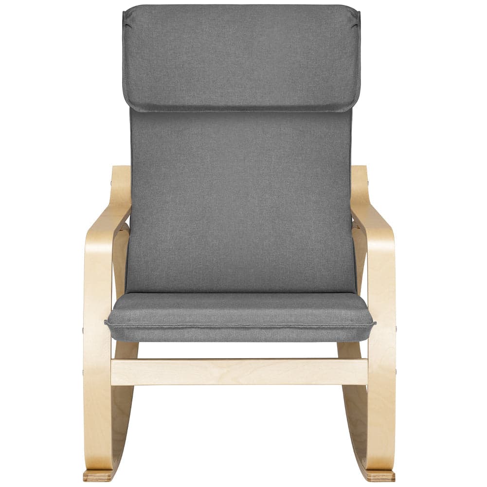 Poltrona a Dondolo Moderna legno Betulla Sedia Relax Cotone Grigio Poggiatesta in Sedie a dondolo Danyx - Casoria, commercioVirtuoso.it