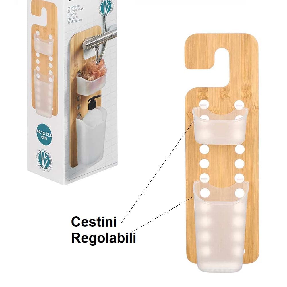 Mensola Porta Accessori da Bagno in Legno di Bambù e Abs 14x10 H 44 cm Moderno in Mensole Danyx - Casoria, commercioVirtuoso.it