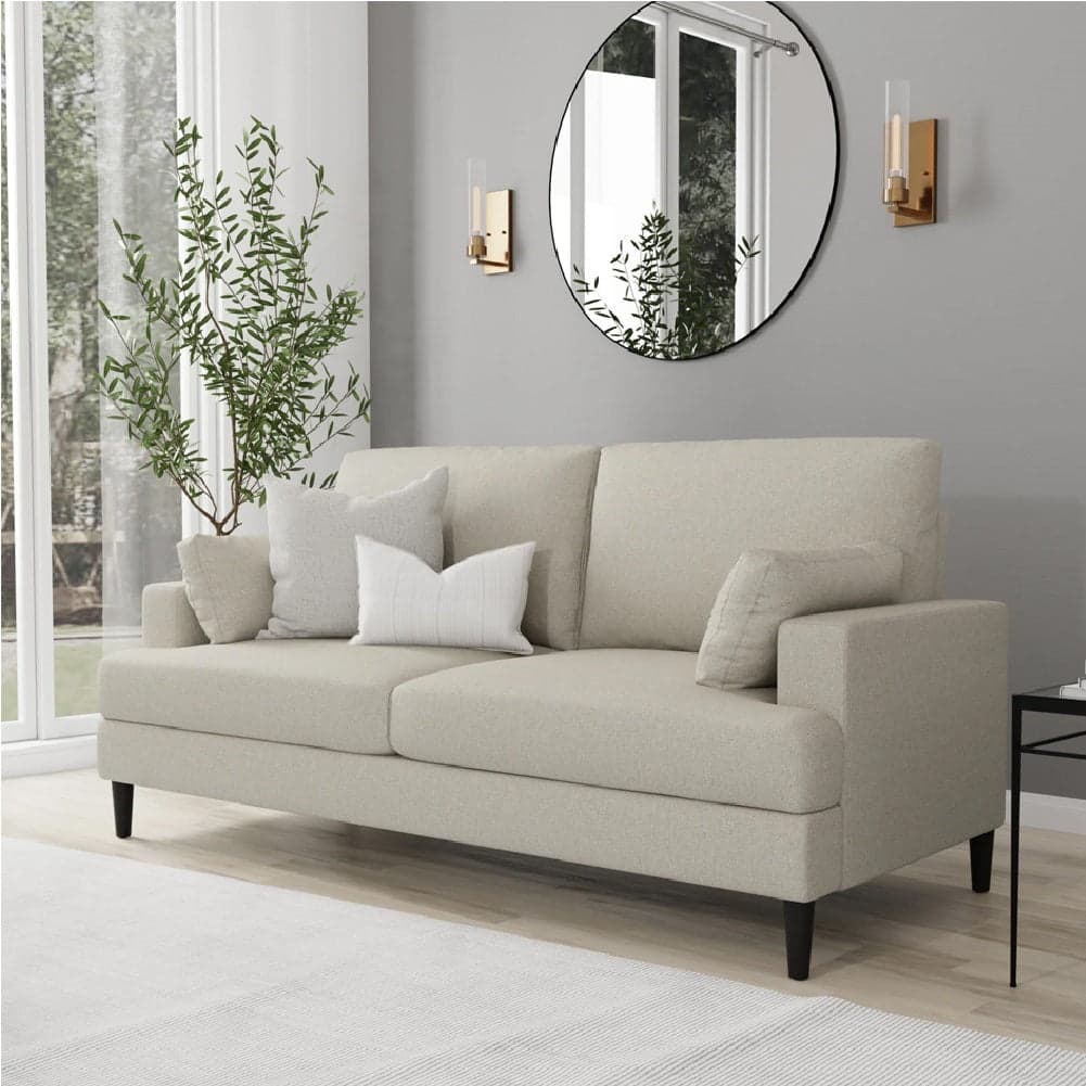 Divano 3 Posti in Tessuto Beige Gambe in Legno e Cuscini Moderno 191x88 H84cm in Divani Danyx - Casoria, commercioVirtuoso.it