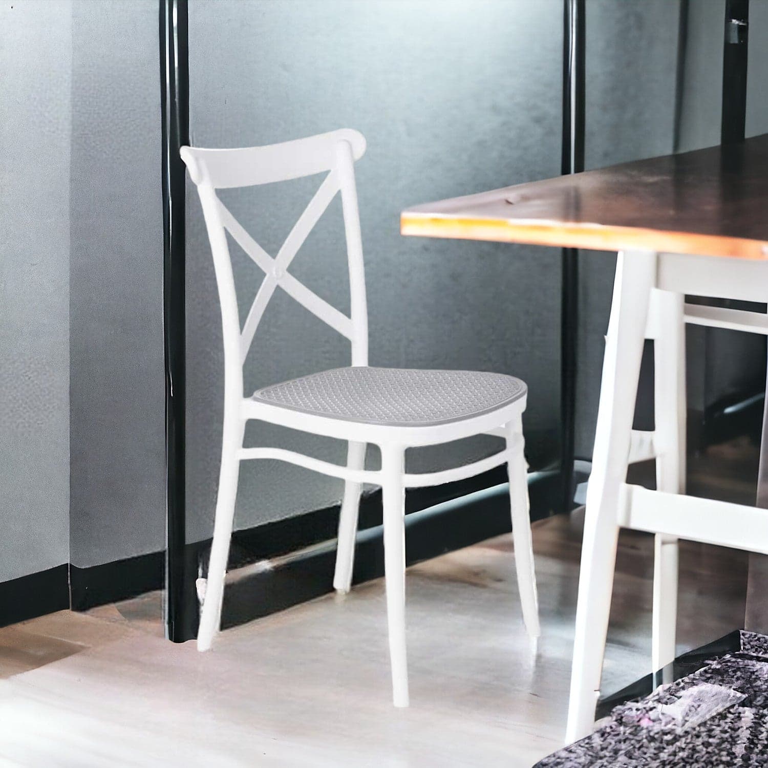 Set 4 Sedie da Tavolo in Plastica Resistente PEr Interno ed Esterno Bianco