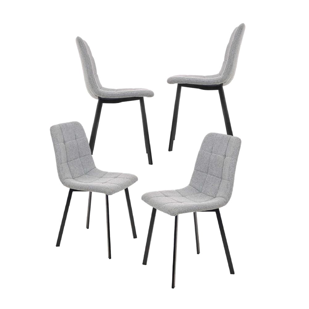 Set 4 Sedie Moderne in Metallo Seduta Imbottita e Trapuntata Tessuto Grigio