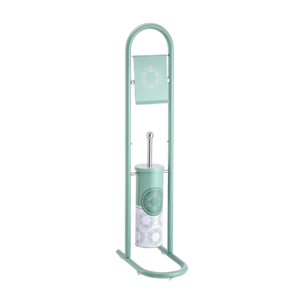 Piantana Portarotolo con Portascopino Colonna da Bagno in Metallo Colore Verde