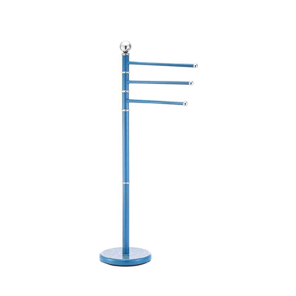 Piantana Porta Asciugamani Bagno Acciaio Smaltato Base Decorata 3Braccia Azzurra