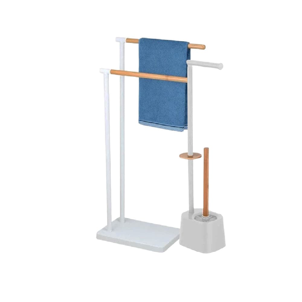 Set Piantana Bagno Doppio Braccio + Piantana Portascopino e Carta Bianco e Legno