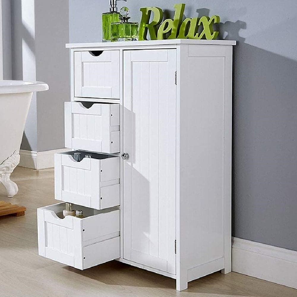Mobile Multiuso Salvaspazio 4 Cassetti 1 Anta 55x30 H81 cm in Legno MDF Bianco in Mobili a terra Danyx - Casoria, commercioVirtuoso.it