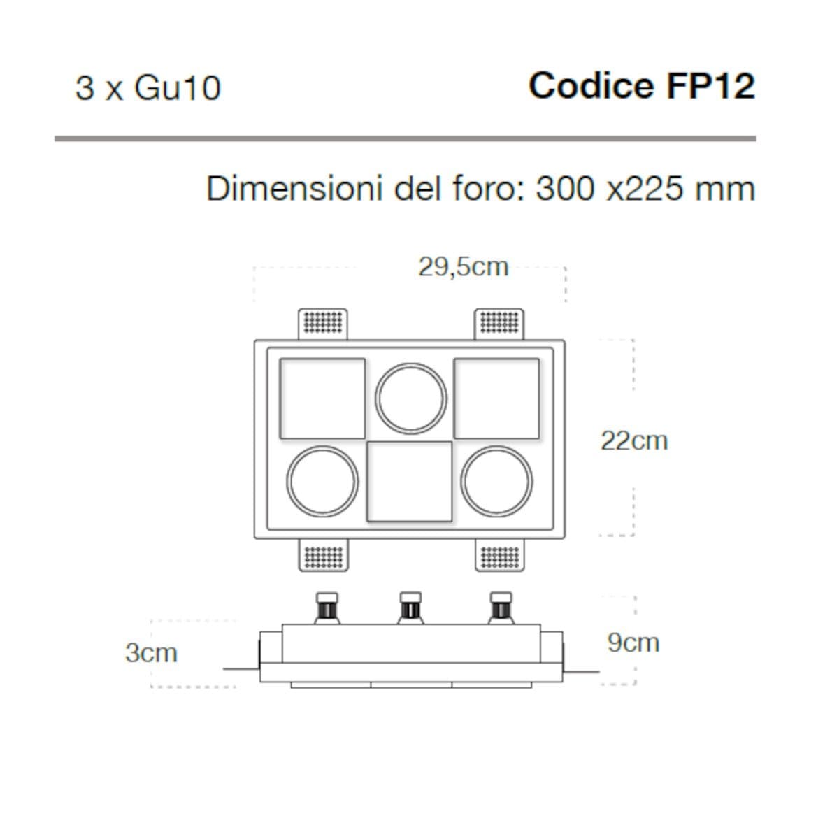 Faretto incasso Lampadari Bartalini IHCCACS FP12 GU10 LED gesso verniciabile in Faretti da soffitto Lampadari Bartalini - Colle di Val d’Elsa, commercioVirtuoso.it