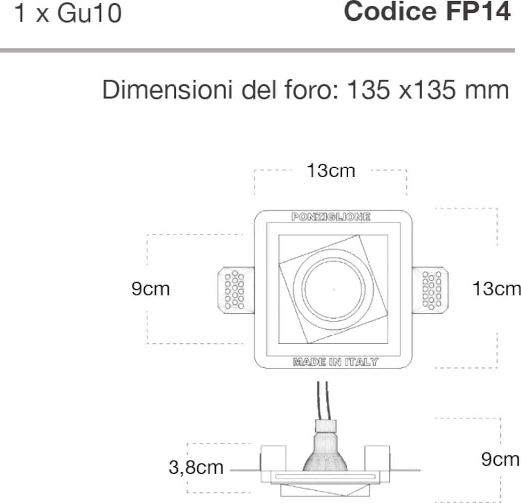 Faretto incasso Lampadari Bartalini ETNAMAID FP14 GU10 LED gesso verniciabile in Faretti da muro Lampadari Bartalini - Colle di Val d’Elsa, commercioVirtuoso.it
