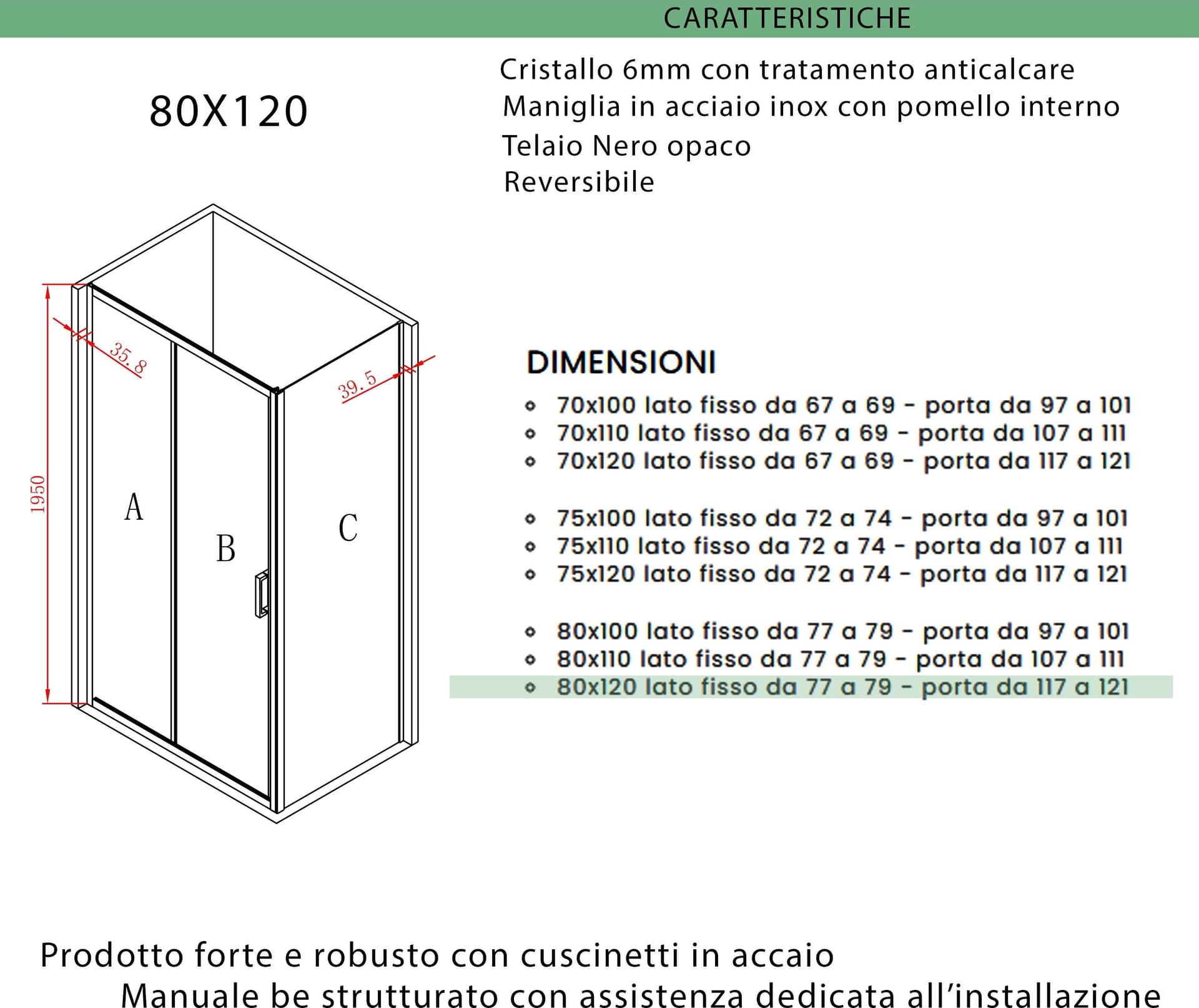Box doccia due lati apertura scorrevole profili neri 6mm H195 AGATA in Box doccia Mondialshop - Parabiago, commercioVirtuoso.it