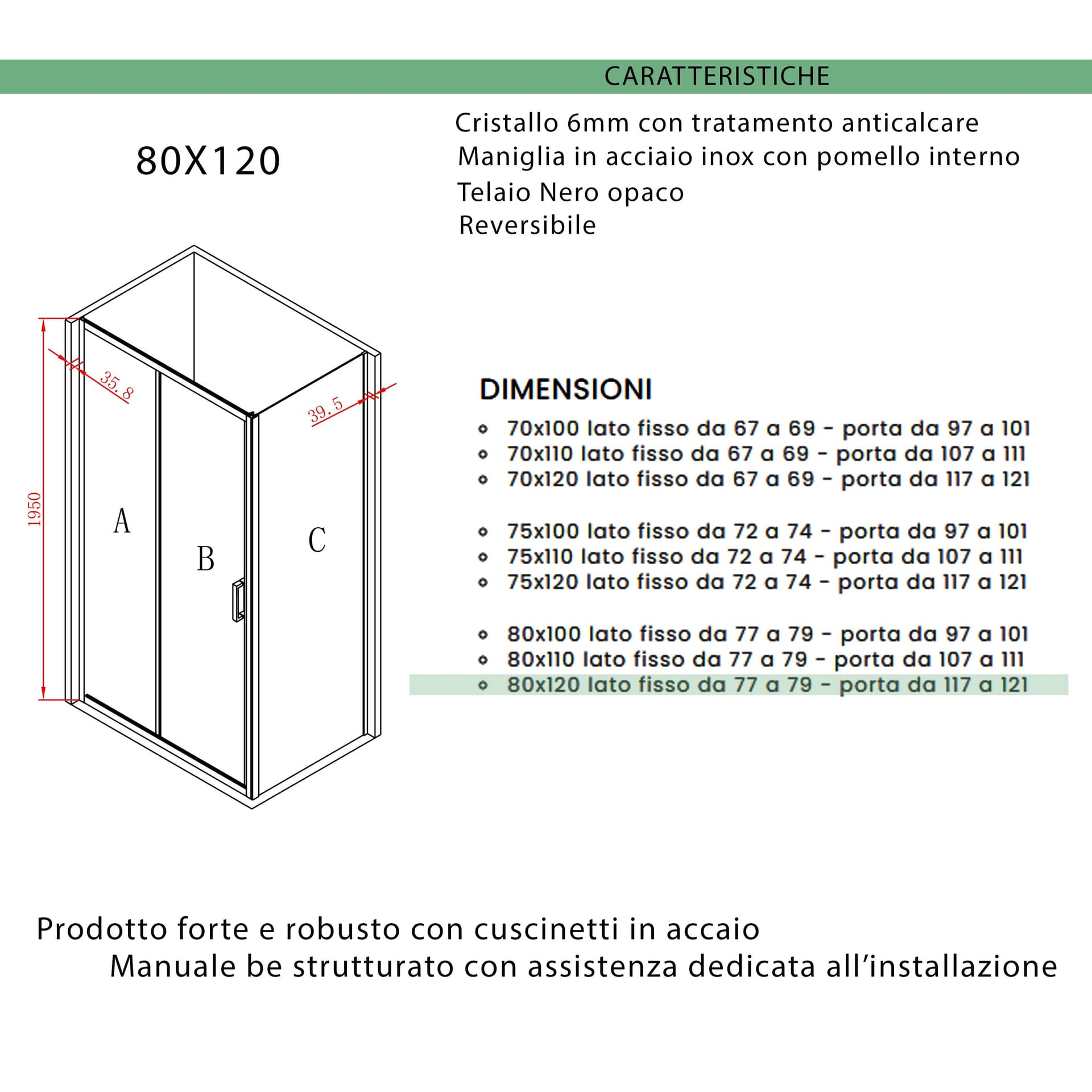 Box doccia due lati apertura scorrevole profili neri 6mm H195 AGATA in Box doccia Mondialshop - Parabiago, commercioVirtuoso.it