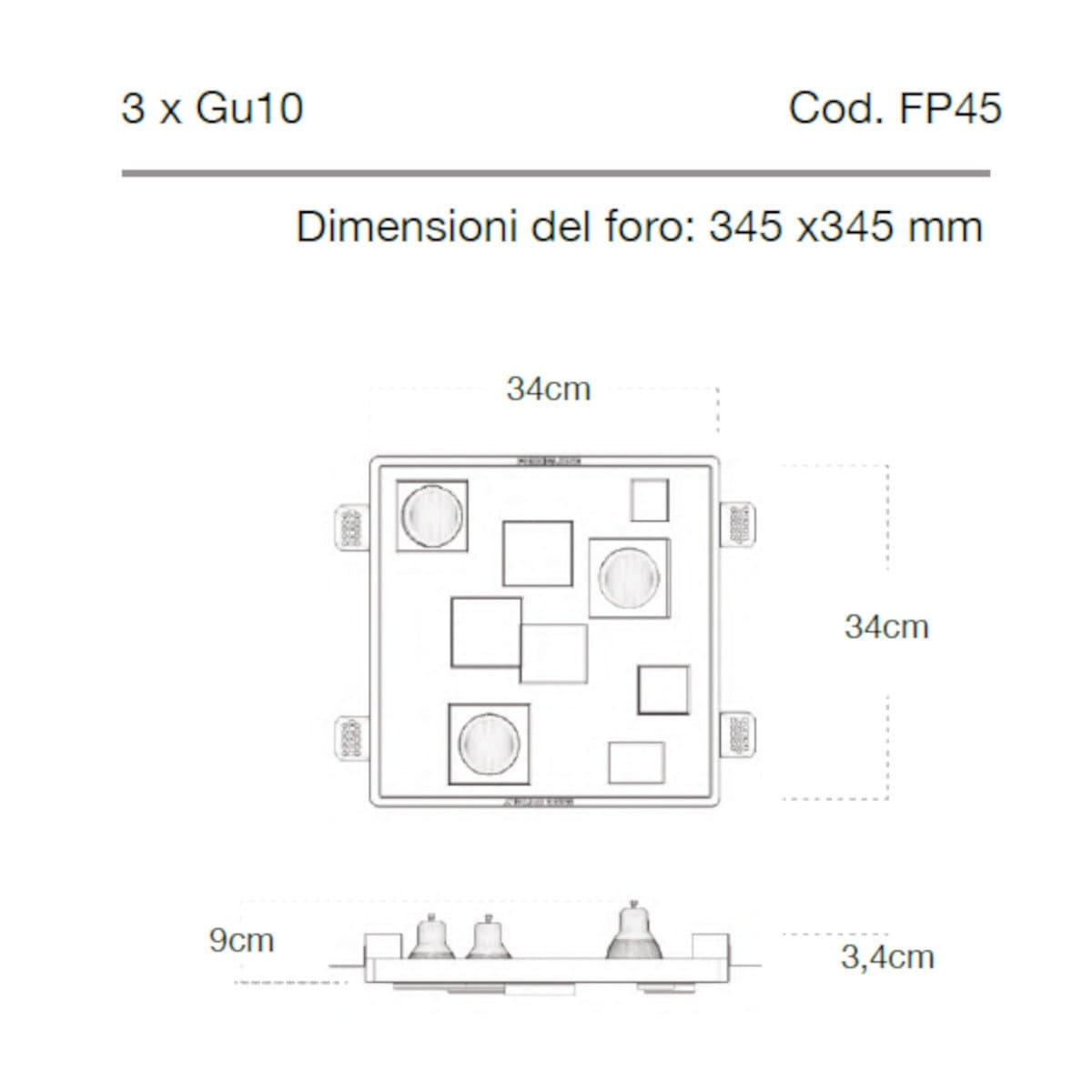 Faretto incasso Lampadari Bartalini OGNIR FP45 GU10 LED gesso verniciabile in Faretti da muro Lampadari Bartalini - Colle di Val d’Elsa, commercioVirtuoso.it