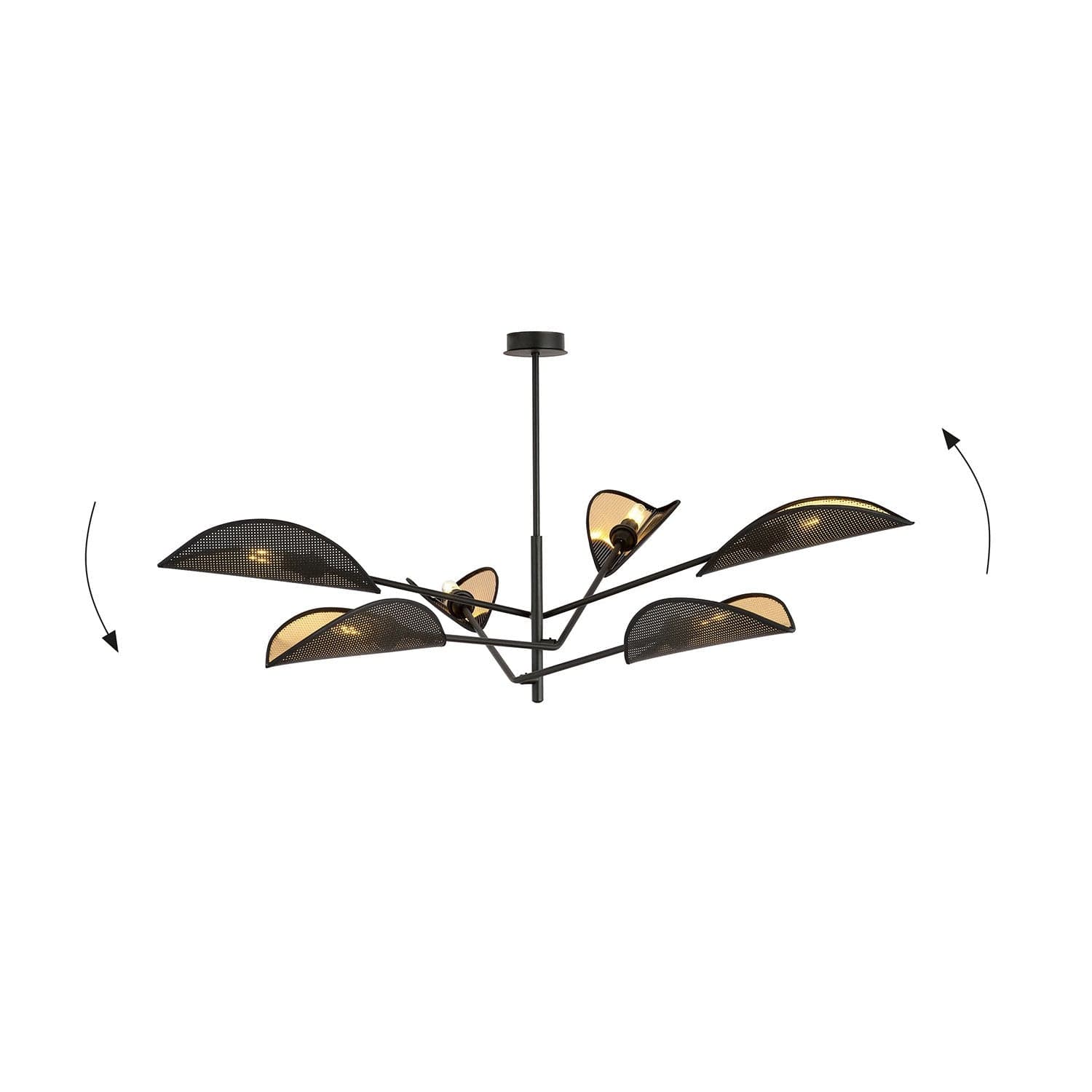 Lampadario 6 Luci Vene In Acciao Nero E Oro Con Bracci Mobili in Lampadari LuceArt - Montecorvino Pugliano, commercioVirtuoso.it