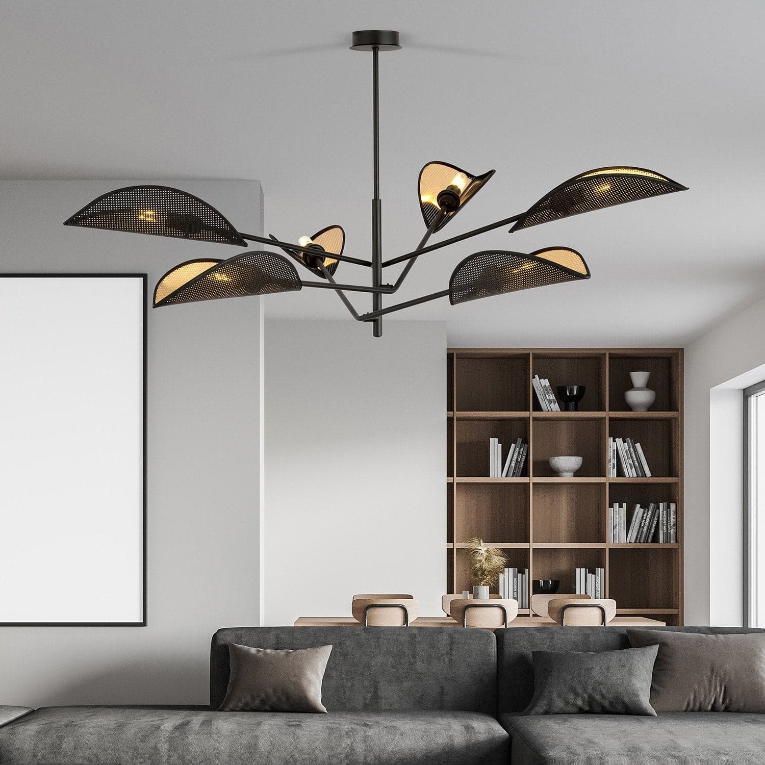Lampadario 6 Luci Vene In Acciao Nero E Oro Con Bracci Mobili in Lampadari LuceArt - Montecorvino Pugliano, commercioVirtuoso.it