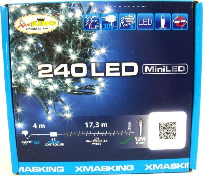Catena lineare TLG 240 MiniLED BIANCO DIAM.3mm Reflex, Timer Memory Controller 8 giochi di luce selezionabili con Timer On-Off 8