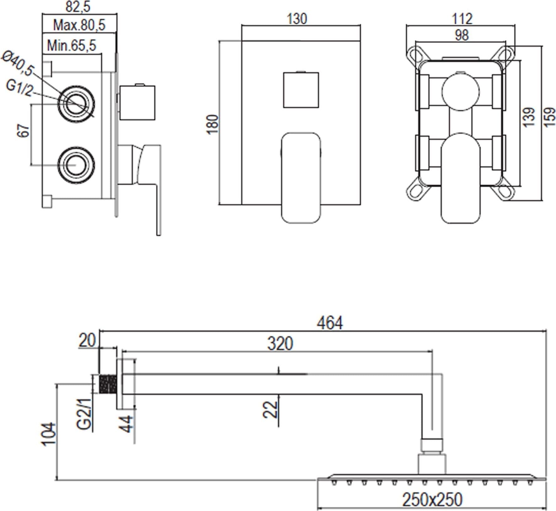 Kit doccia Quadrato Miscelatore da incasso soffione 25x25 TBOL in Rubinetti per vasca Mondialshop - Parabiago, commercioVirtuoso.it