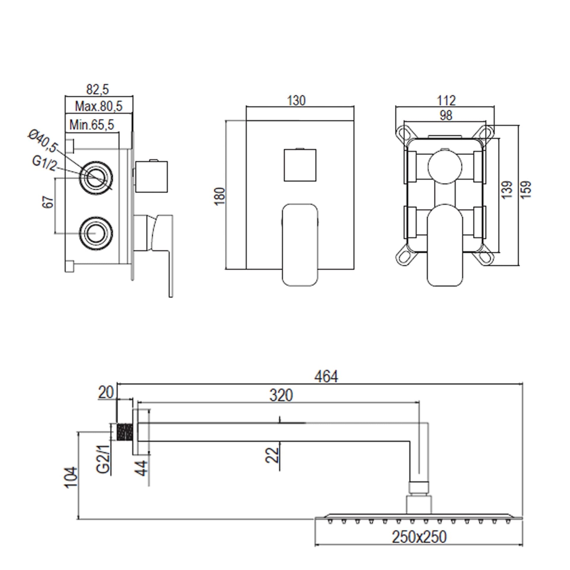 Kit doccia Quadrato Miscelatore da incasso soffione 25x25 TBOL in Rubinetti per vasca Mondialshop - Parabiago, commercioVirtuoso.it