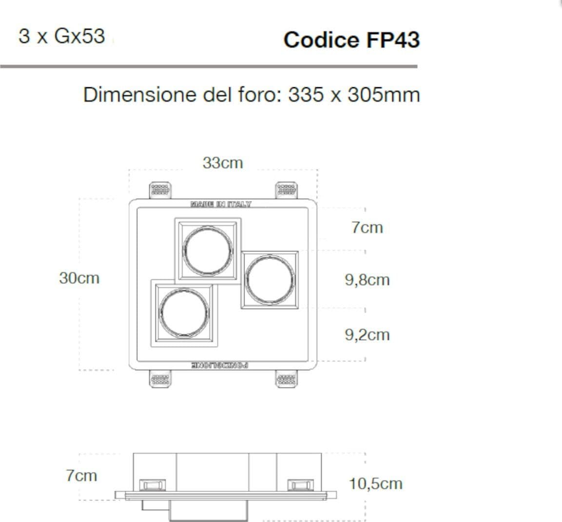 Faretto incasso Lampadari Bartalini OBUC 3 FP43 GX53 LED gesso verniciabile in Faretti da muro Lampadari Bartalini - Colle di Val d’Elsa, commercioVirtuoso.it