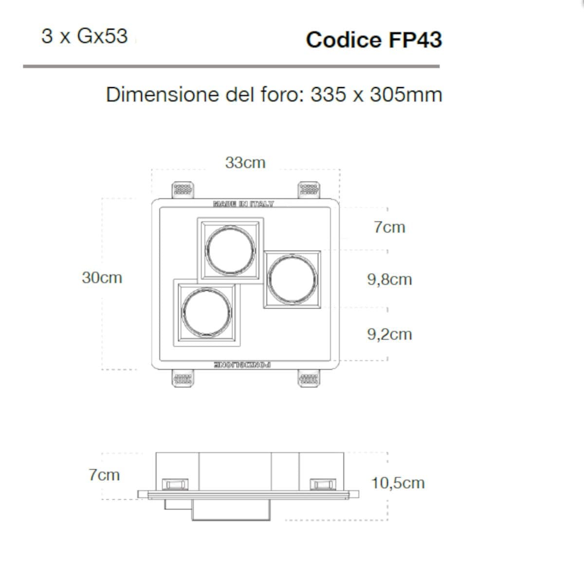 Faretto incasso Lampadari Bartalini OBUC 3 FP43 GX53 LED gesso verniciabile in Faretti da muro Lampadari Bartalini - Colle di Val d’Elsa, commercioVirtuoso.it