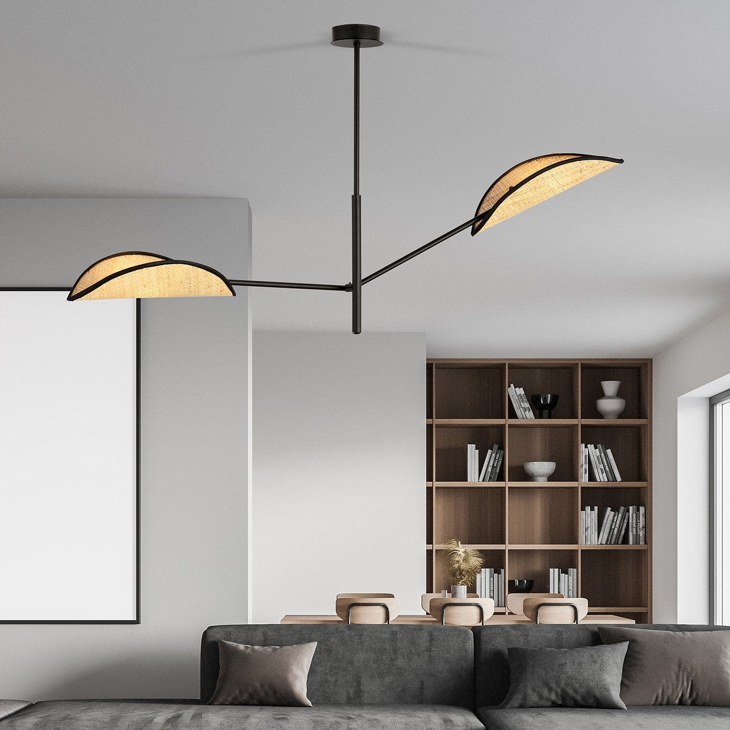 Lampadario 2 Luci Vene In Acciao Nero E Rattan Con Bracci Mobili in Lampade a sospensione LuceArt - Montecorvino Pugliano, commercioVirtuoso.it