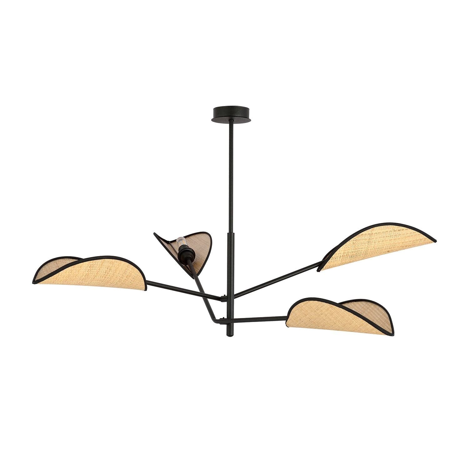 Lampadario 4 Luci Vene In Acciao Nero E Rattan Con Bracci Mobili in Lampade a sospensione LuceArt - Montecorvino Pugliano, commercioVirtuoso.it