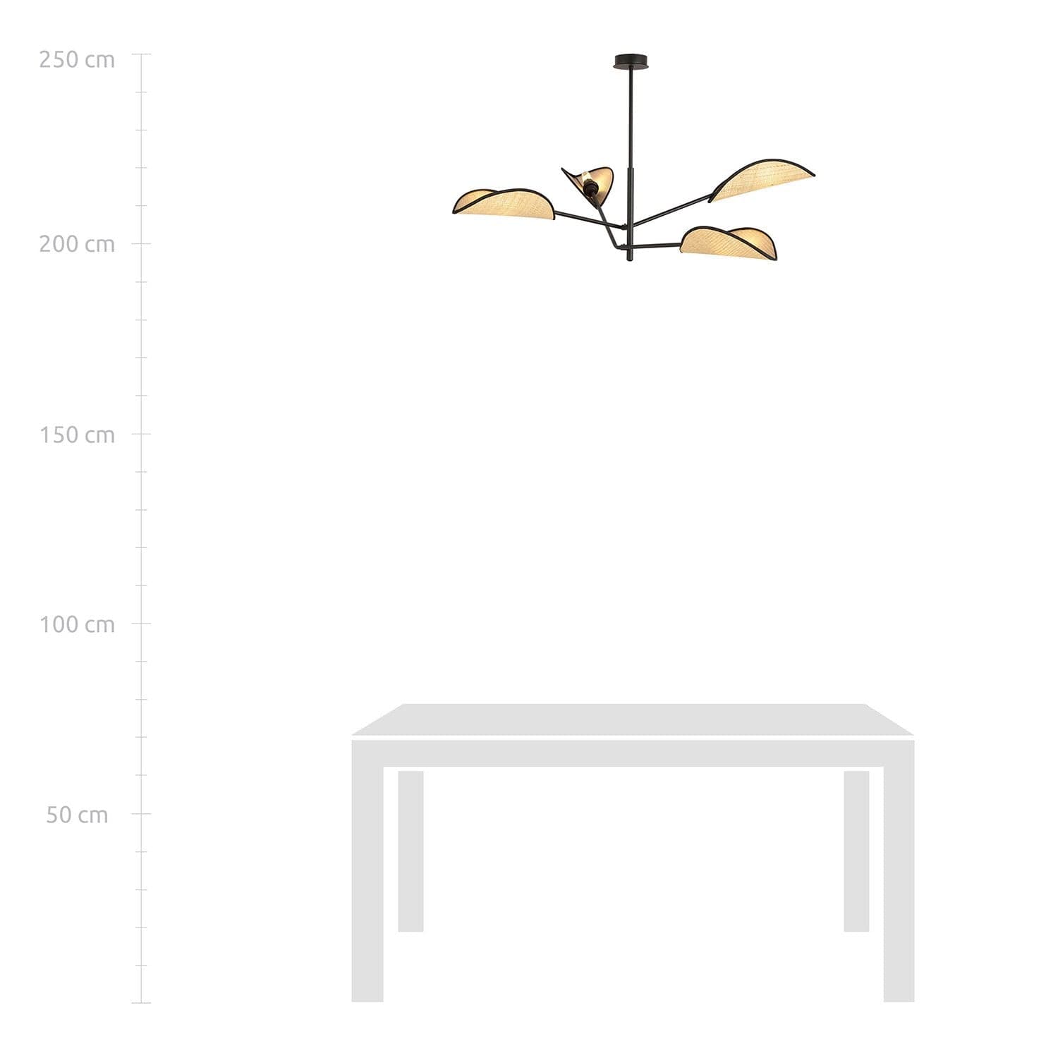 Lampadario 4 Luci Vene In Acciao Nero E Rattan Con Bracci Mobili in Lampade a sospensione LuceArt - Montecorvino Pugliano, commercioVirtuoso.it