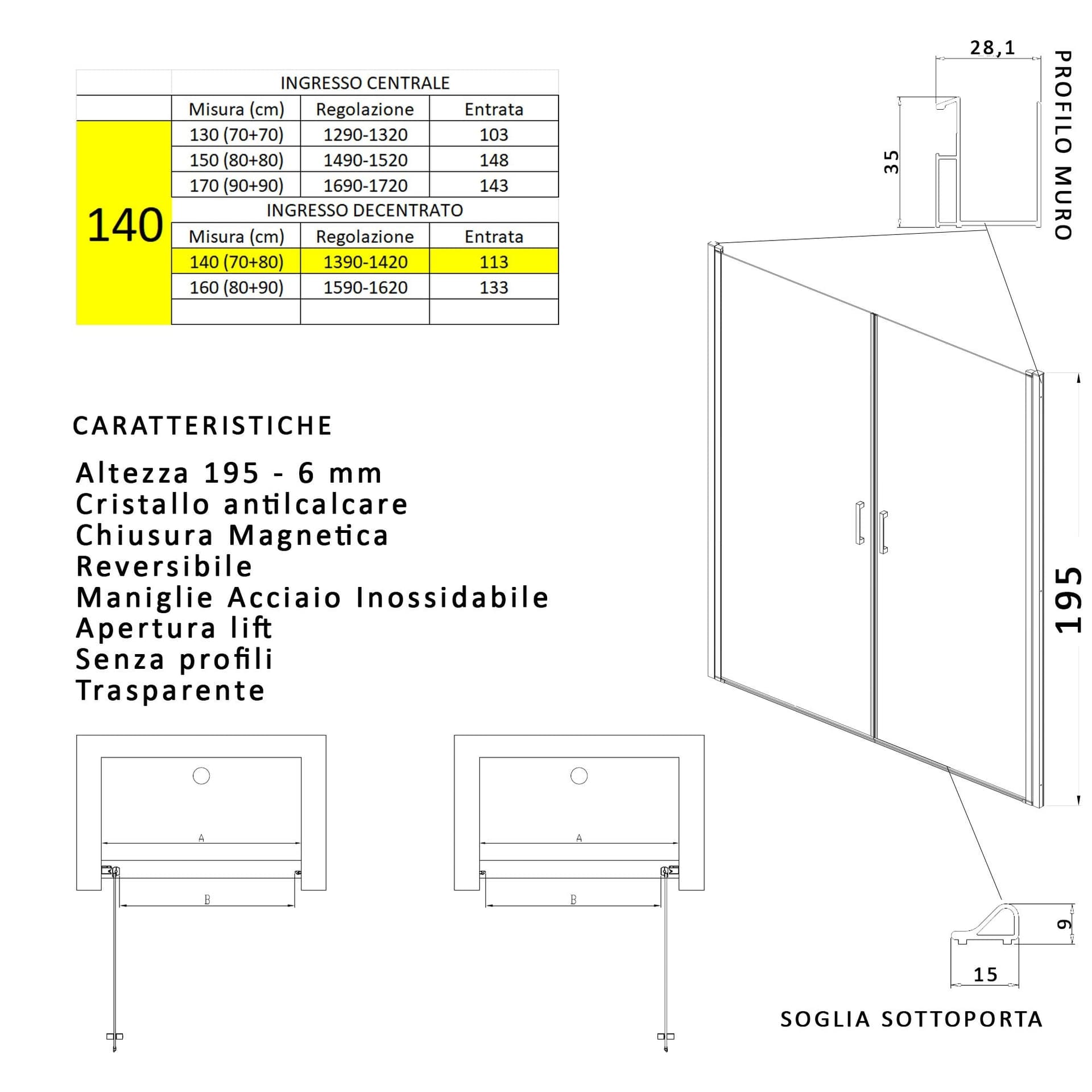 Porta doccia apertura saloon nicchia battente 6 mm h195 anticalcare SALEMA in Porte doccia Mondialshop - Parabiago, commercioVirtuoso.it
