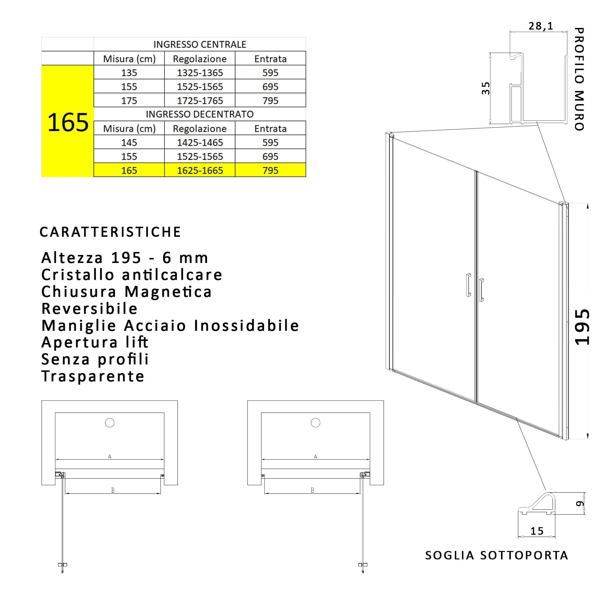 Porta doccia apertura saloon nicchia battente 6 mm h195 anticalcare SALEMA in Porte doccia Mondialshop - Parabiago, commercioVirtuoso.it