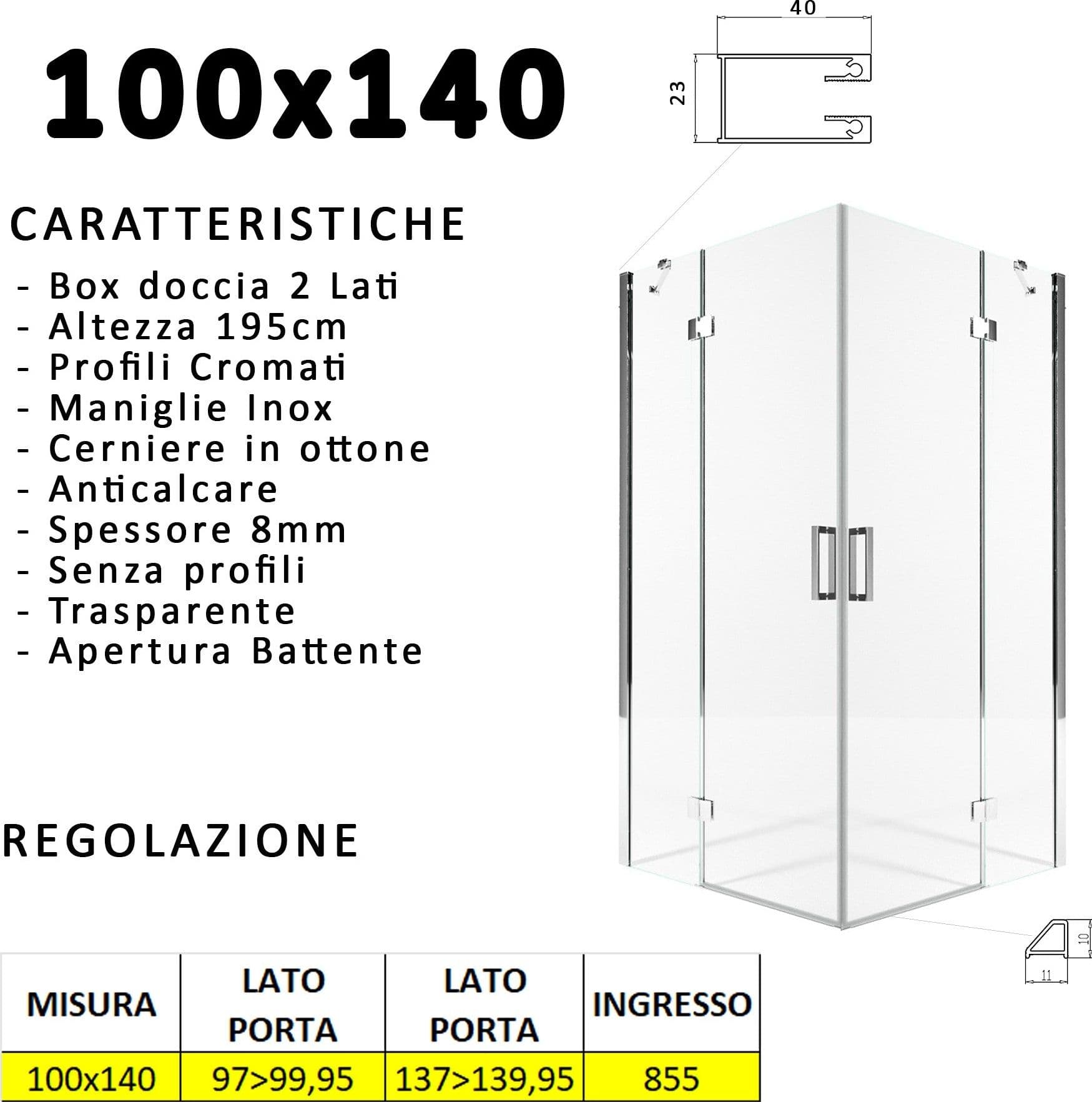 Box doccia due lati battenti 8 mm h195 anticalcare REGINA in Box doccia Mondialshop - Parabiago, commercioVirtuoso.it
