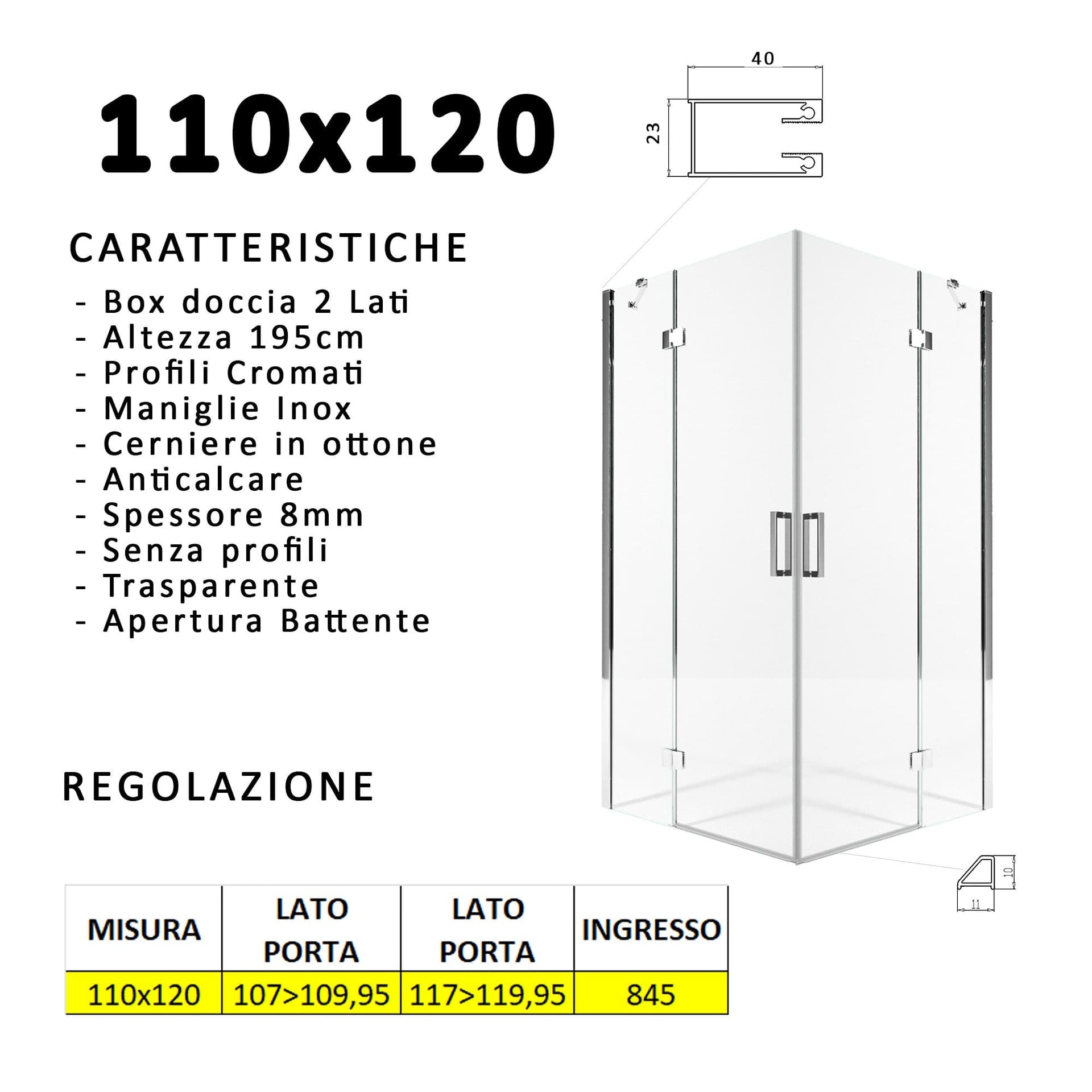 Box doccia due lati battenti 8 mm h195 anticalcare REGINA in Box doccia Mondialshop - Parabiago, commercioVirtuoso.it
