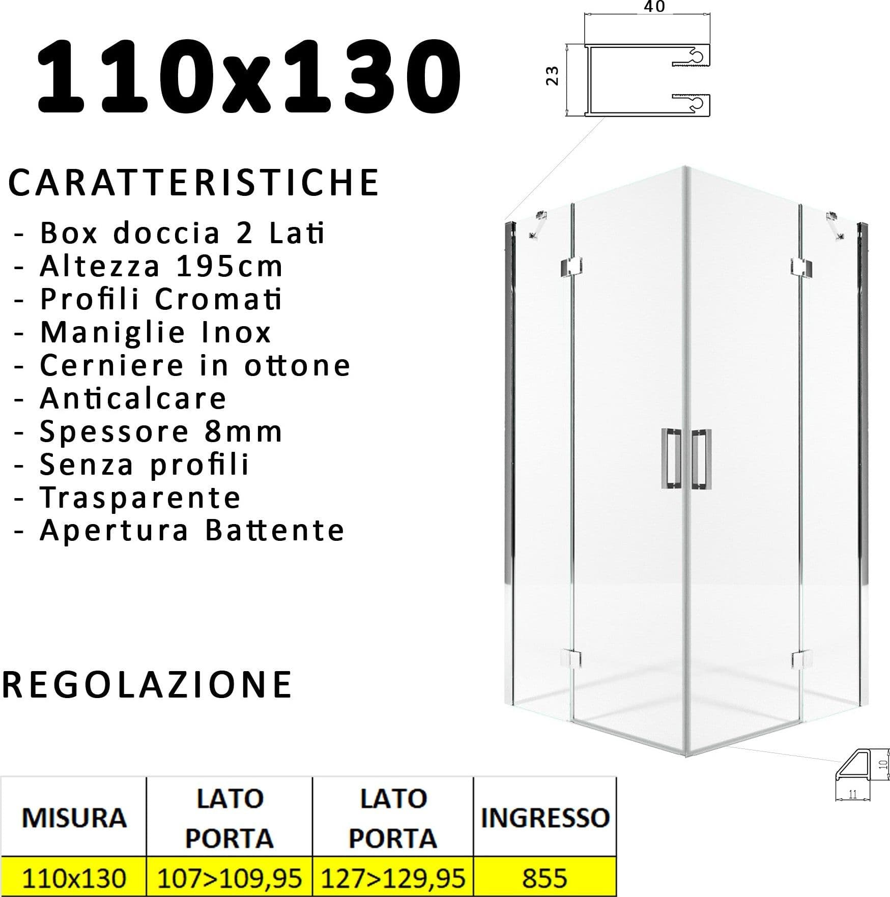 Box doccia due lati battenti 8 mm h195 anticalcare REGINA in Box doccia Mondialshop - Parabiago, commercioVirtuoso.it