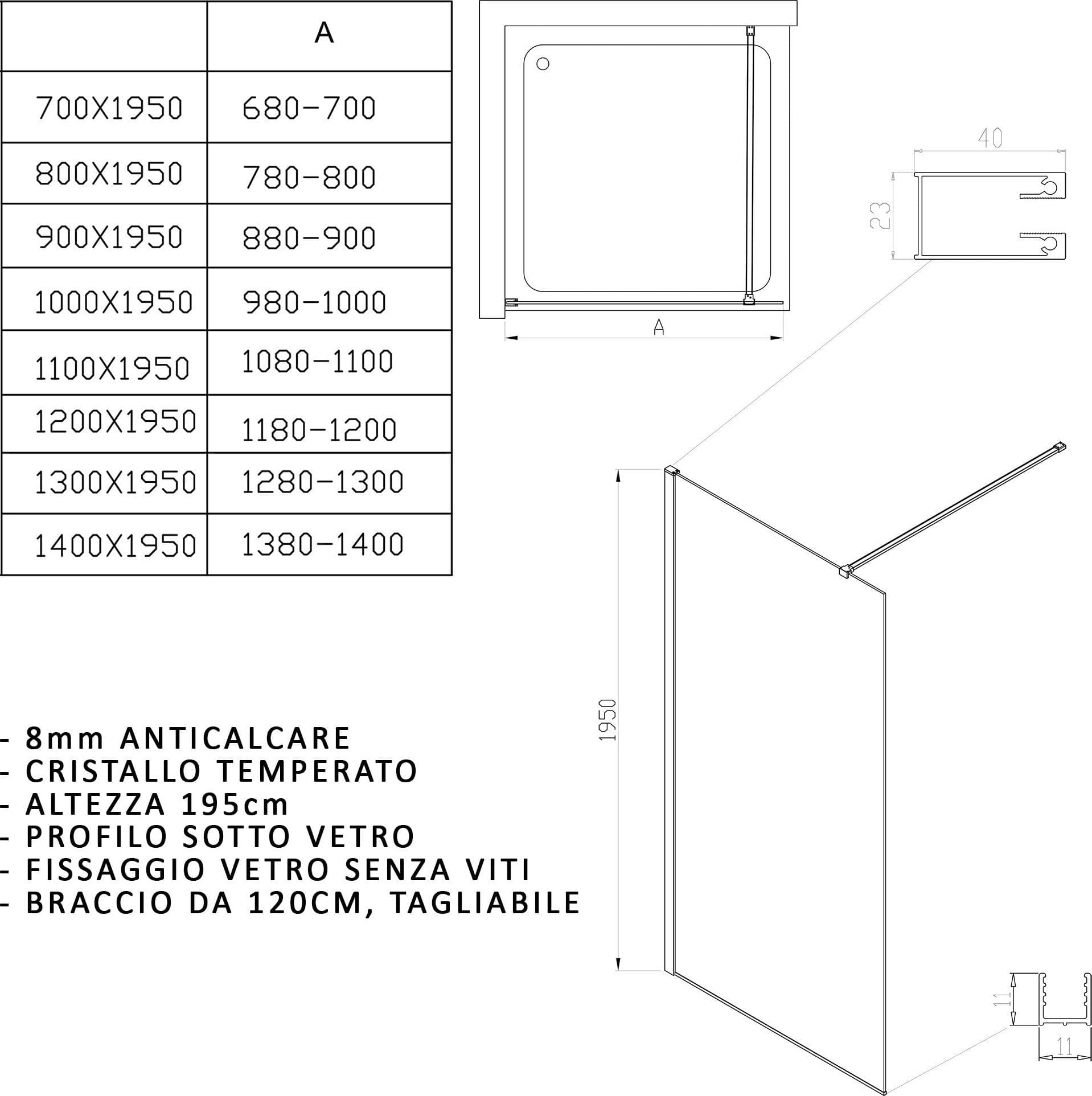 Doccia walk in Reversibile senza profili trasparente 8mm H195cm anticalcare OSIRIDE in Box doccia Mondialshop - Parabiago, commercioVirtuoso.it
