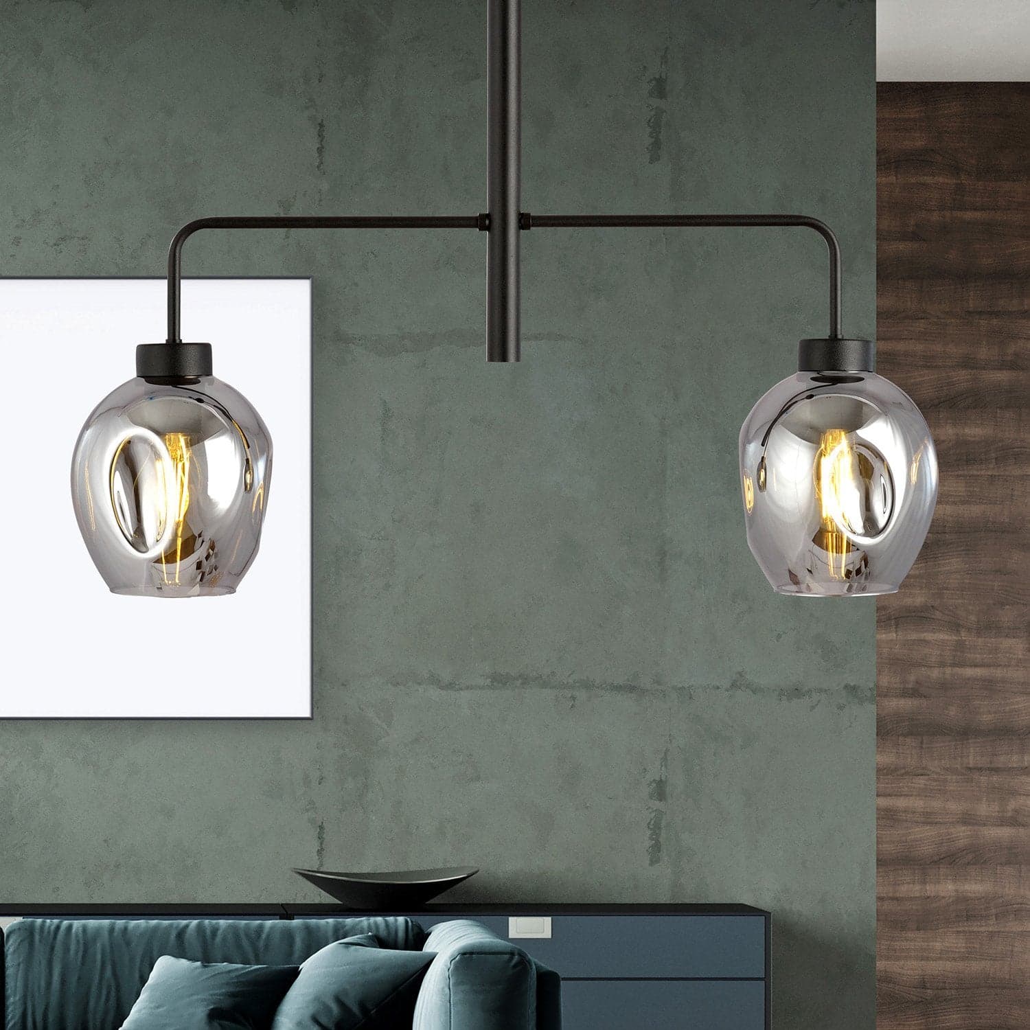Lampadario Moderno 2 Luci Lukka In Accaio Nero E Vetro Fumè in Lampade a sospensione LuceArt - Montecorvino Pugliano, commercioVirtuoso.it