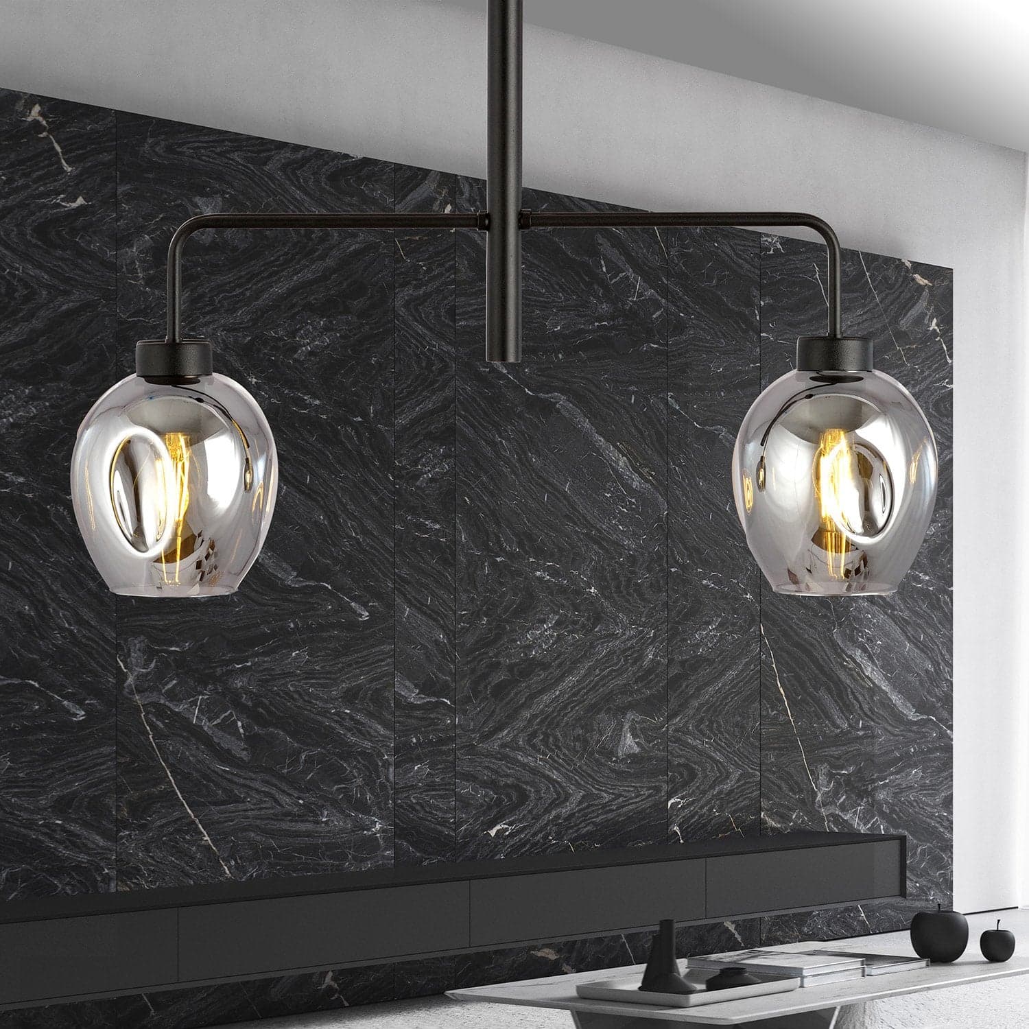 Lampadario Moderno 2 Luci Lukka In Accaio Nero E Vetro Fumè in Lampade a sospensione LuceArt - Montecorvino Pugliano, commercioVirtuoso.it