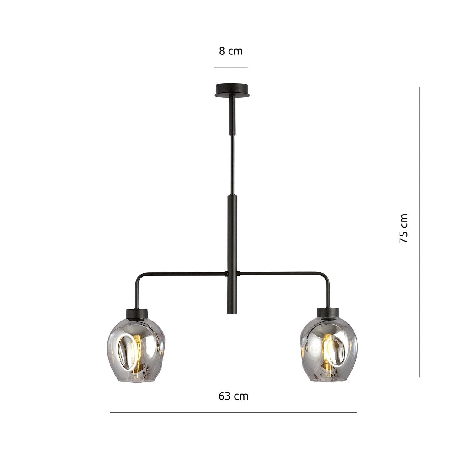 Lampadario Moderno 2 Luci Lukka In Accaio Nero E Vetro Fumè in Lampade a sospensione LuceArt - Montecorvino Pugliano, commercioVirtuoso.it