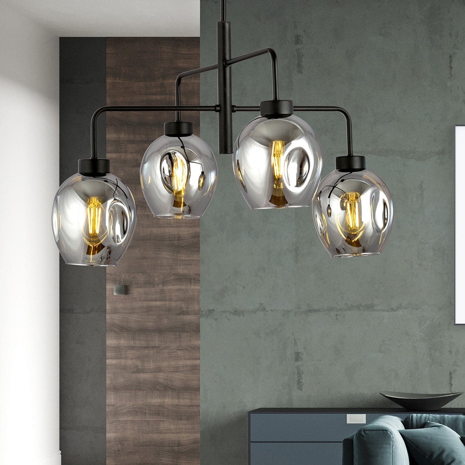 Lampadario Moderno 4 Luci Lukka In Accaio Nero E Vetro Fumè in Lampade a sospensione LuceArt - Montecorvino Pugliano, commercioVirtuoso.it