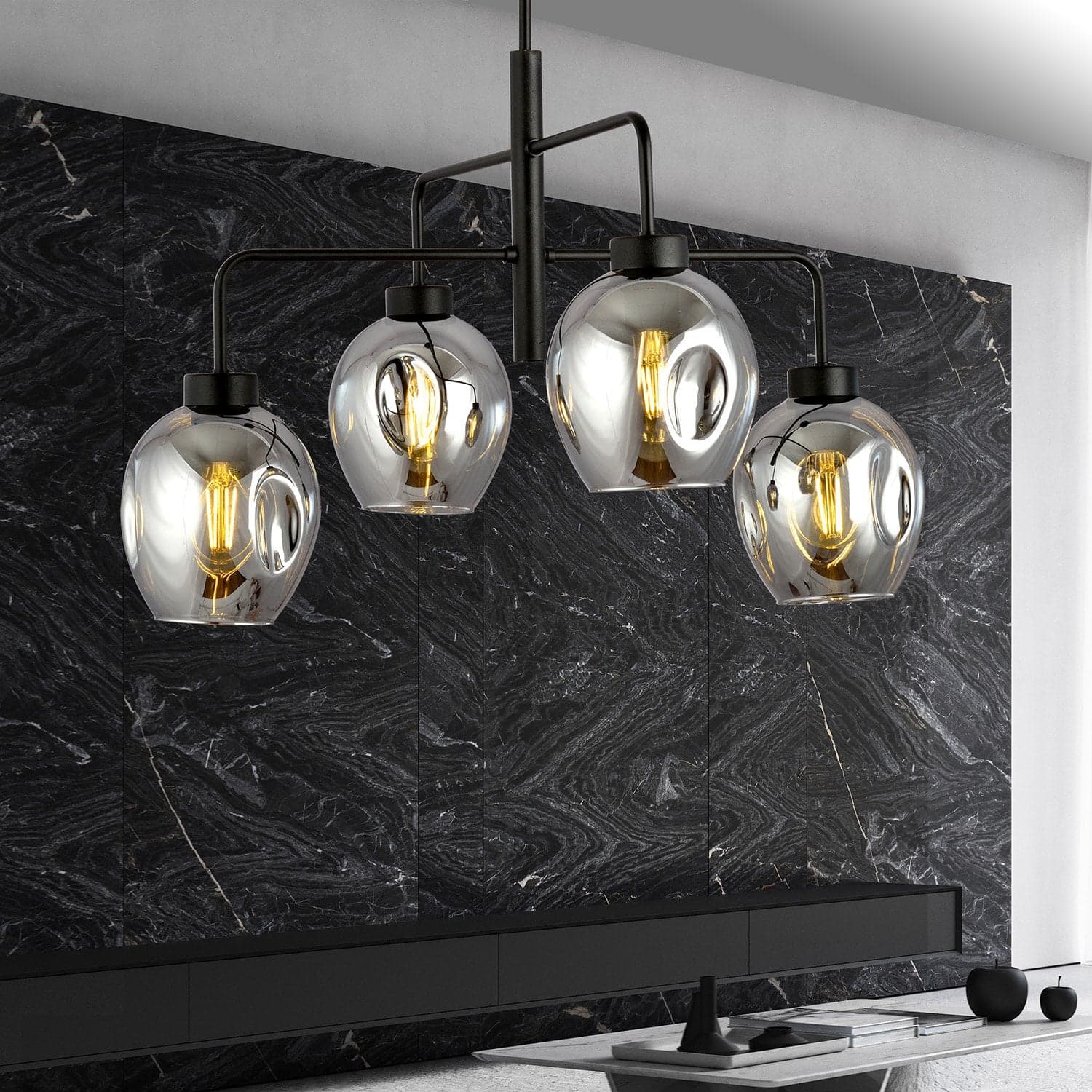 Lampadario Moderno 4 Luci Lukka In Accaio Nero E Vetro Fumè in Lampade a sospensione LuceArt - Montecorvino Pugliano, commercioVirtuoso.it