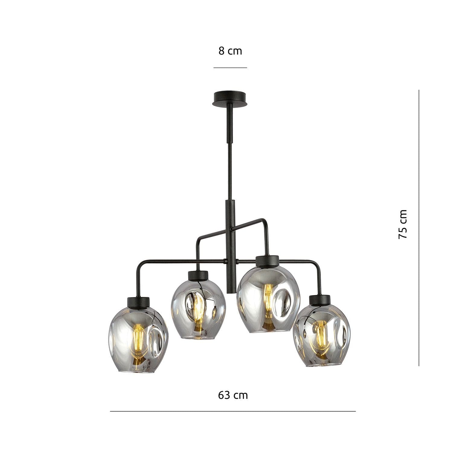 Lampadario Moderno 4 Luci Lukka In Accaio Nero E Vetro Fumè in Lampade a sospensione LuceArt - Montecorvino Pugliano, commercioVirtuoso.it