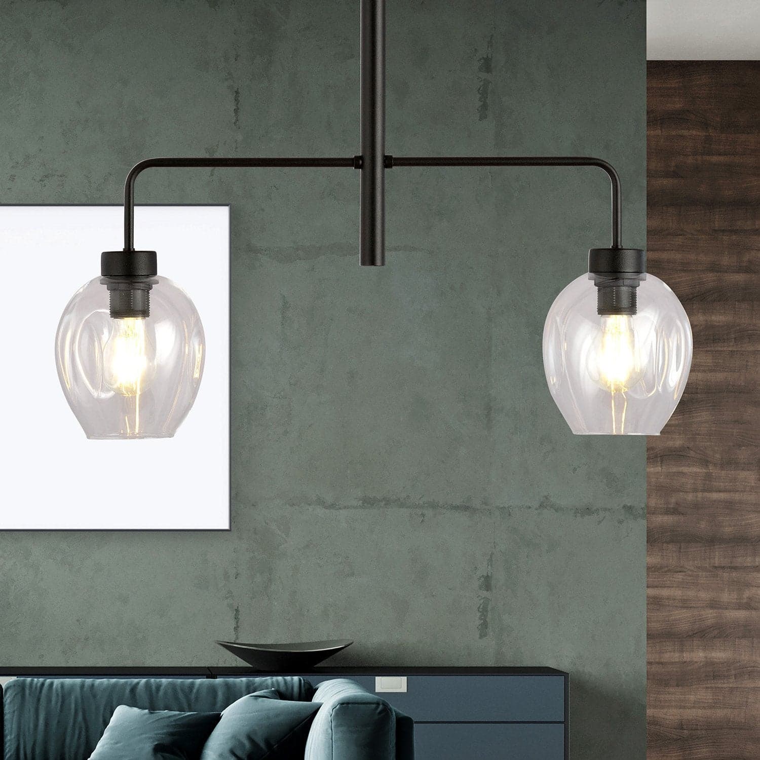Lampadario Moderno 2 Luci Lukka In Accaio Nero E Vetro Trasparente in Lampade a sospensione LuceArt - Montecorvino Pugliano, commercioVirtuoso.it