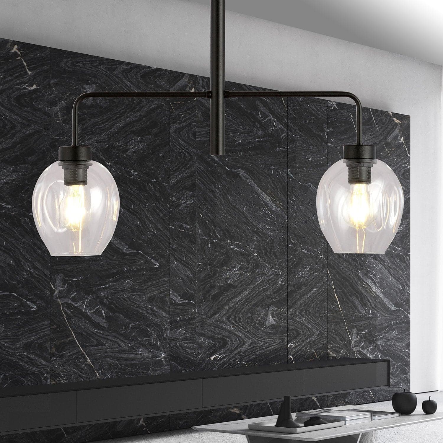 Lampadario Moderno 2 Luci Lukka In Accaio Nero E Vetro Trasparente in Lampade a sospensione LuceArt - Montecorvino Pugliano, commercioVirtuoso.it
