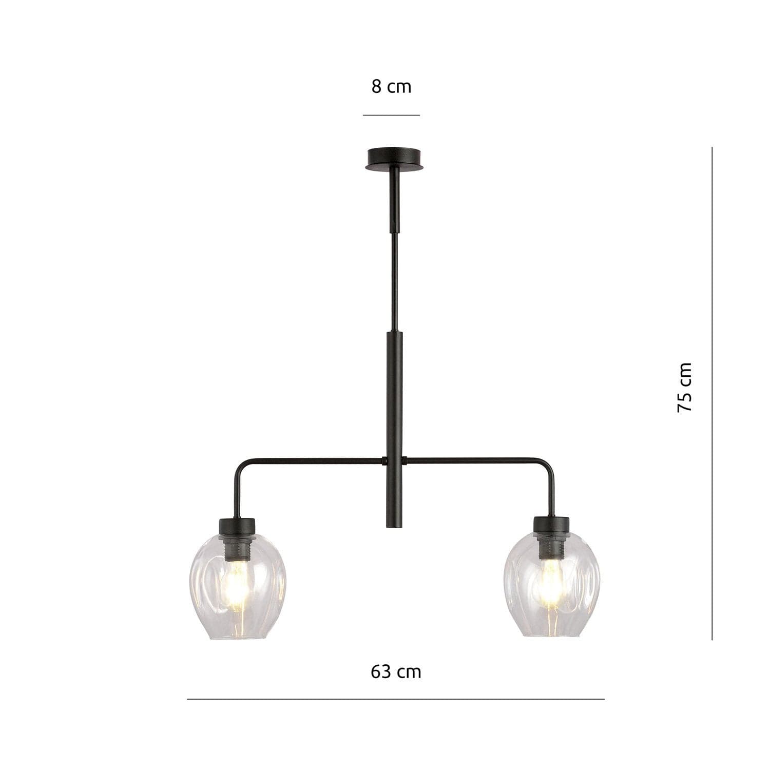 Lampadario Moderno 2 Luci Lukka In Accaio Nero E Vetro Trasparente in Lampade a sospensione LuceArt - Montecorvino Pugliano, commercioVirtuoso.it