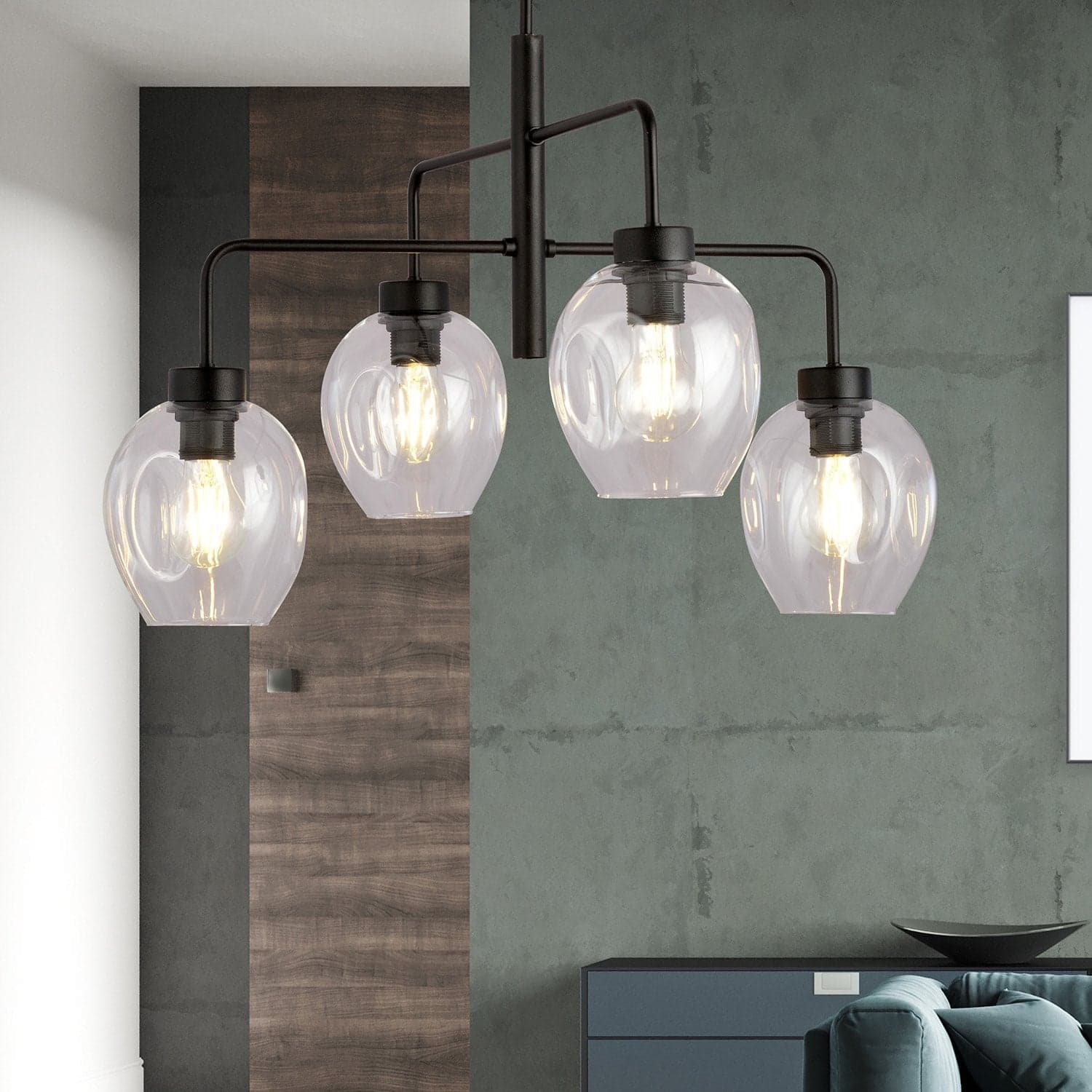 Lampadario Moderno 4 Luci Lukka In Accaio Nero E Vetro Trasparente in Lampade a sospensione LuceArt - Montecorvino Pugliano, commercioVirtuoso.it