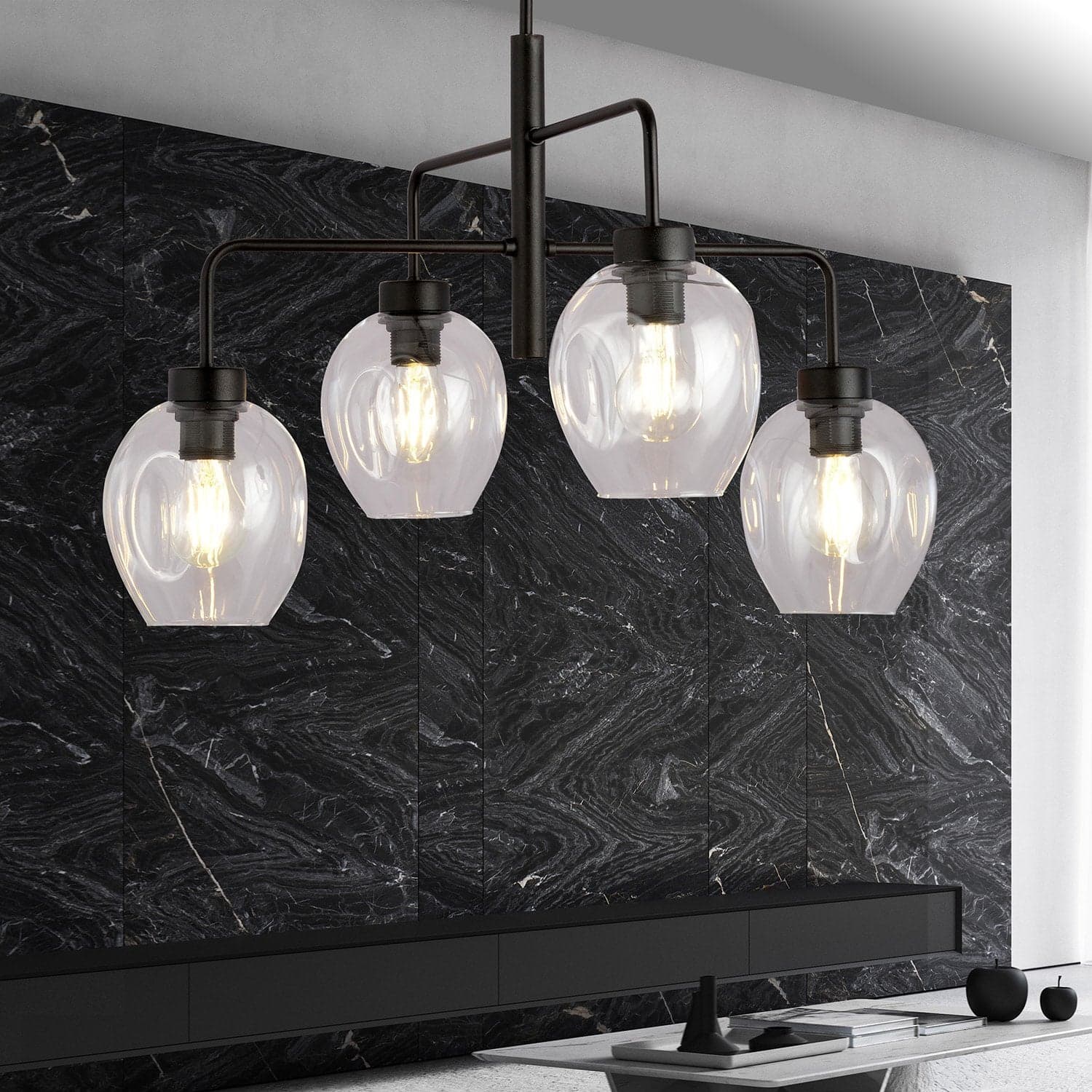 Lampadario Moderno 4 Luci Lukka In Accaio Nero E Vetro Trasparente in Lampade a sospensione LuceArt - Montecorvino Pugliano, commercioVirtuoso.it