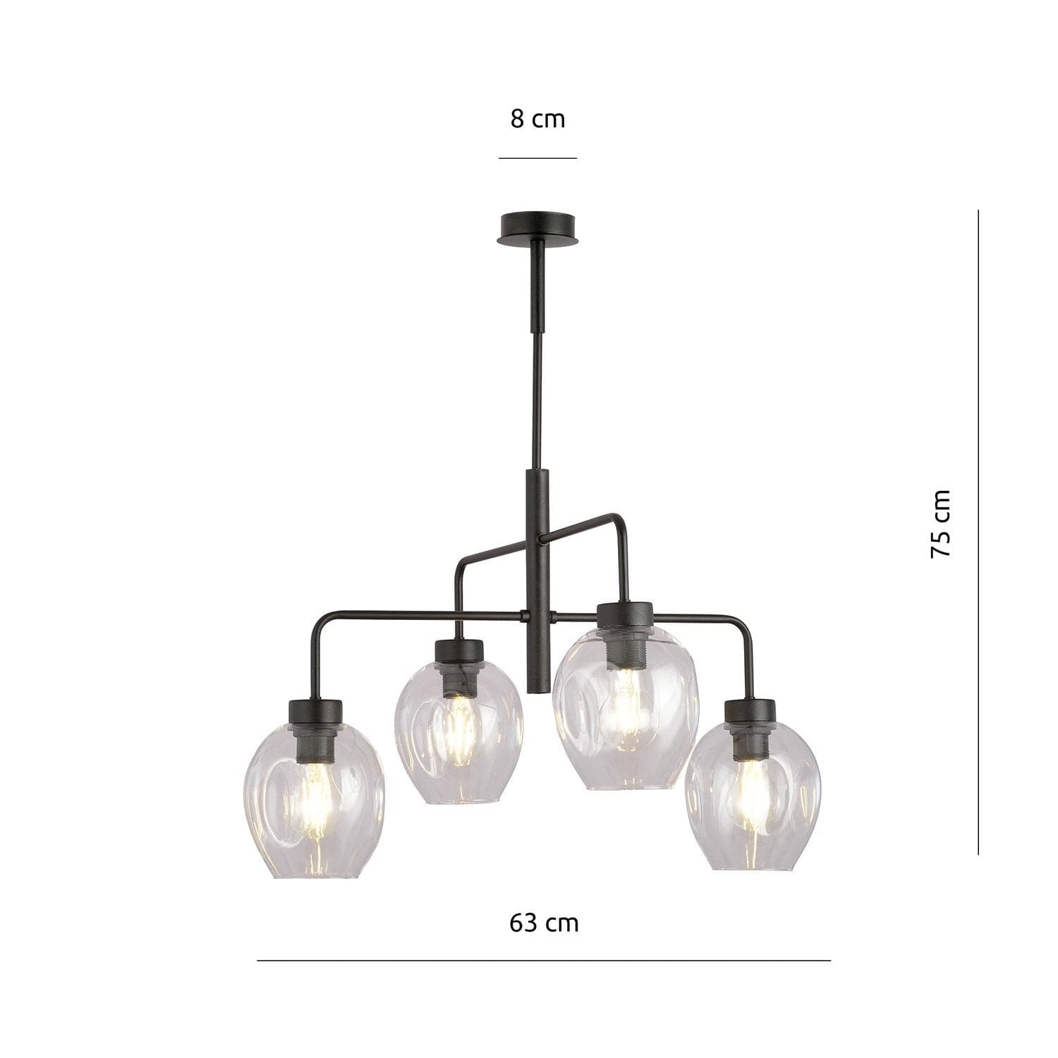 Lampadario Moderno 4 Luci Lukka In Accaio Nero E Vetro Trasparente in Lampade a sospensione LuceArt - Montecorvino Pugliano, commercioVirtuoso.it